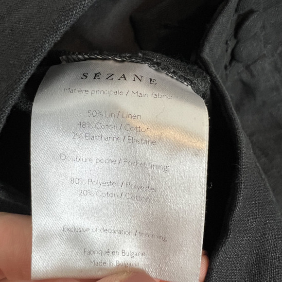 Sezane Pants Womens FR 40 US 8 Black Linen Blend High Rise Wide Leg Trouser - Picture 10 of 14